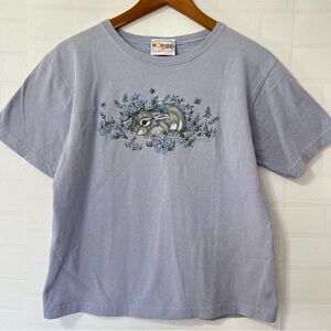 Vintage 90’s Morning Sun Graphic Baby Bunny Rabbit T-Shirt Flower Design S